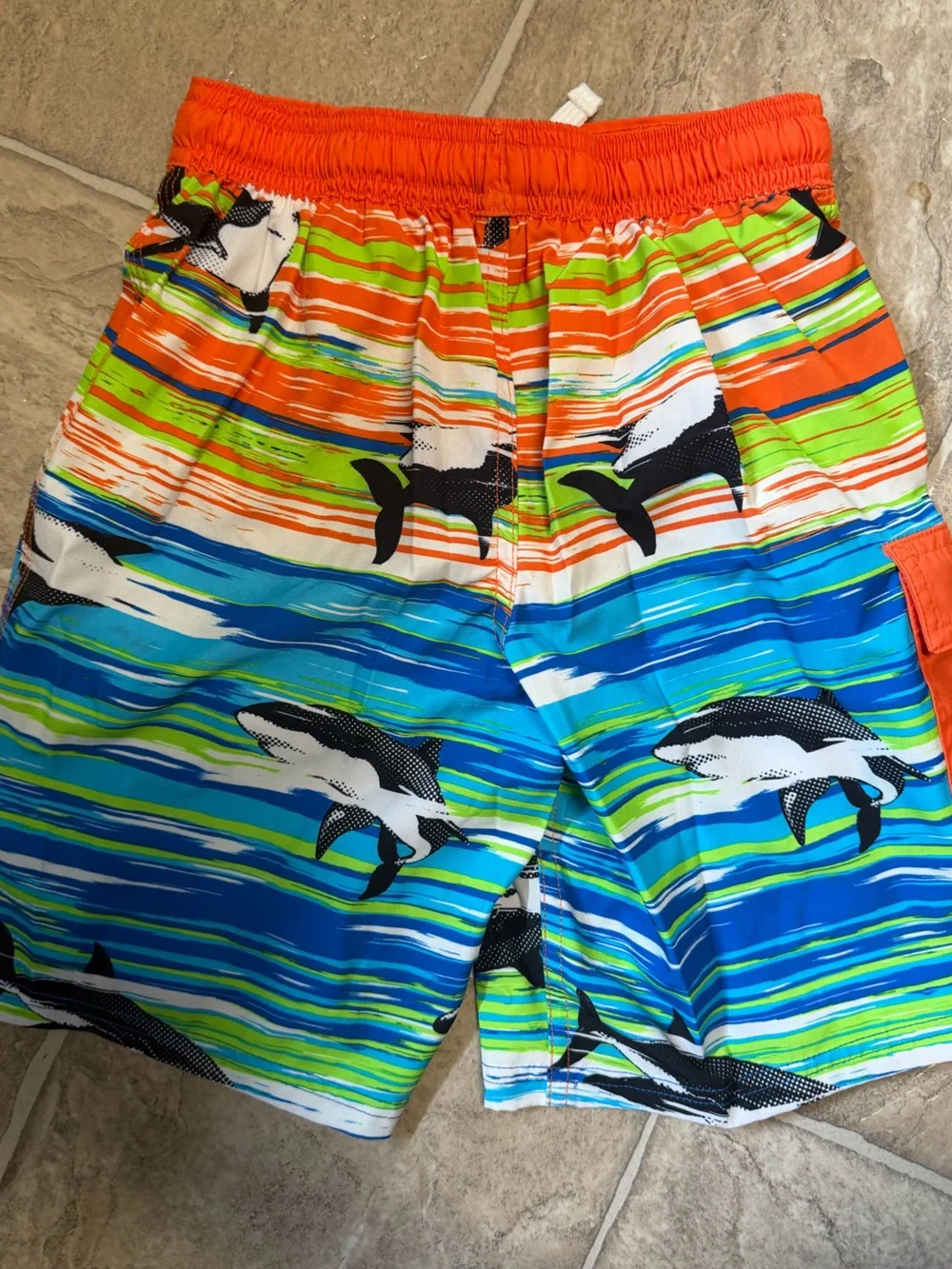 Boys Striped Swim Shorts in Blue, Green & Orange